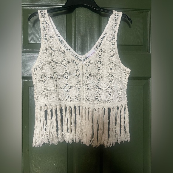 Shyanne Jackets & Blazers - Nwot Shyanne Cream Crochet Lace Fringe Vest